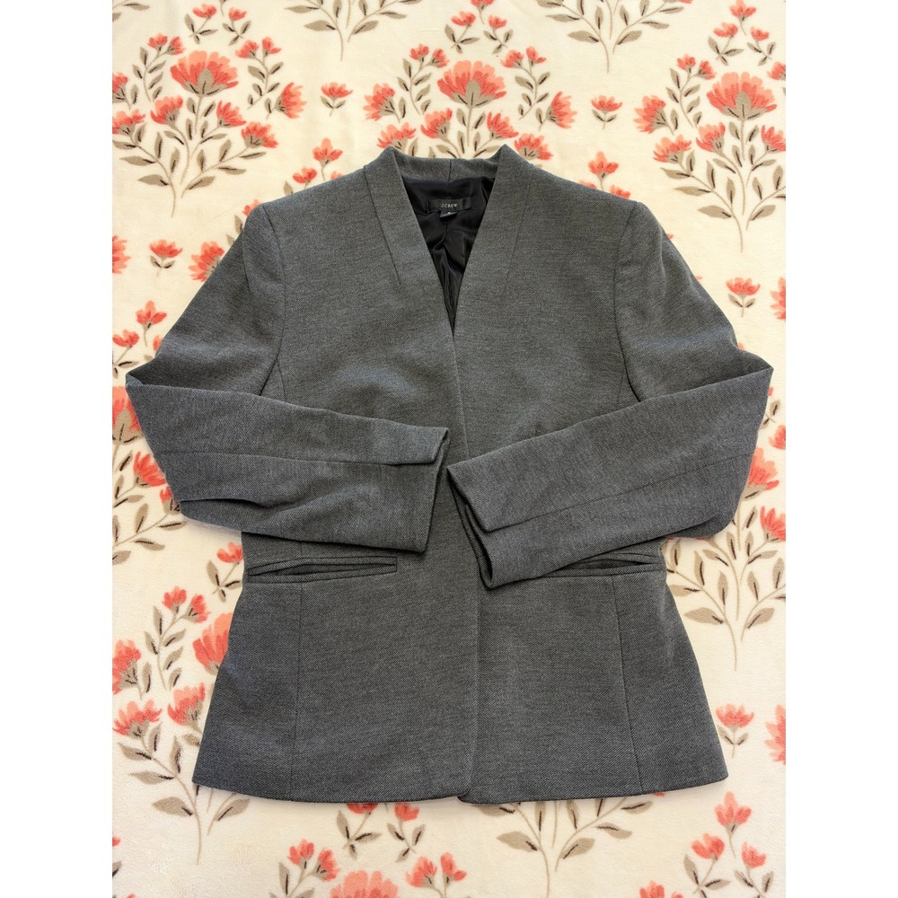 J.Crew Womens Gray Collarless Open Front Blazer Jacket H2743 Size 8